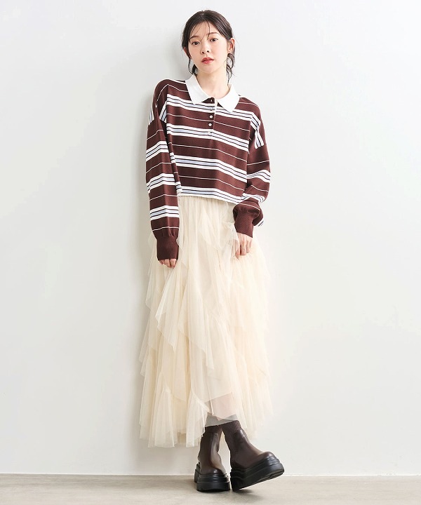 COCODEAL ココディール チュールエスカルゴフリルフレアスカート