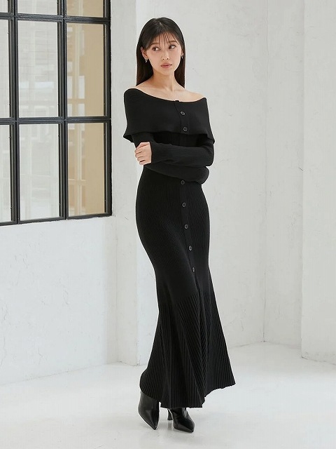 【高額売筋】 SALE50%OFF】SNIDEL スナイデル オフショルボタンニット ワンピース