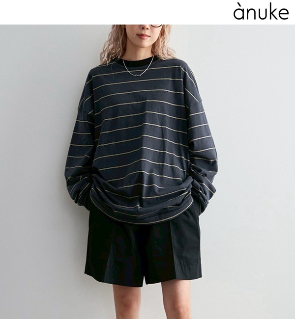 anuke ����̡���  Border Loose Long T-shirts 62620620  /����󥻥������Բľ��� �������ˤ�15���ޤ�¨��ȯ��(���˰ʳ�)��