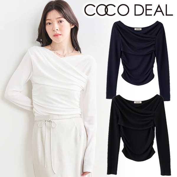 即完 ココディール 新品タグ付 オフショルタックカットソートップス ネイビー 即完 ココディール 新品タグ付 オフショルタックカットソー