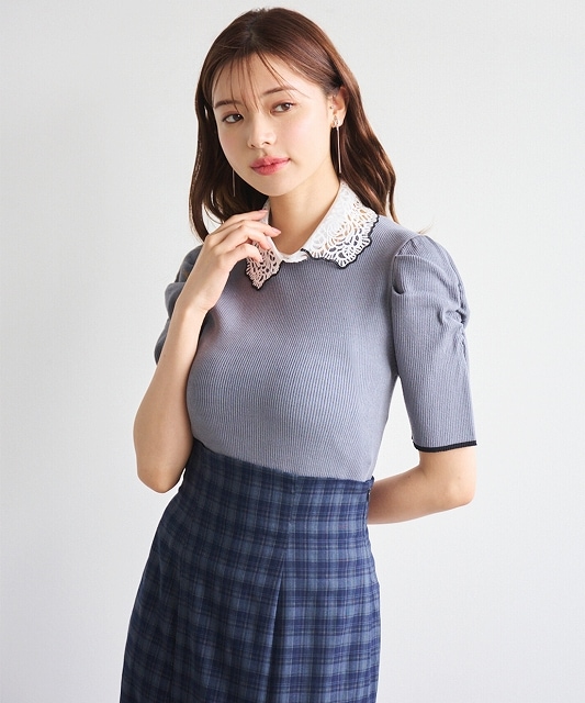 LILLIAN CARAT リリアンカラット レース襟付きニット 45531101