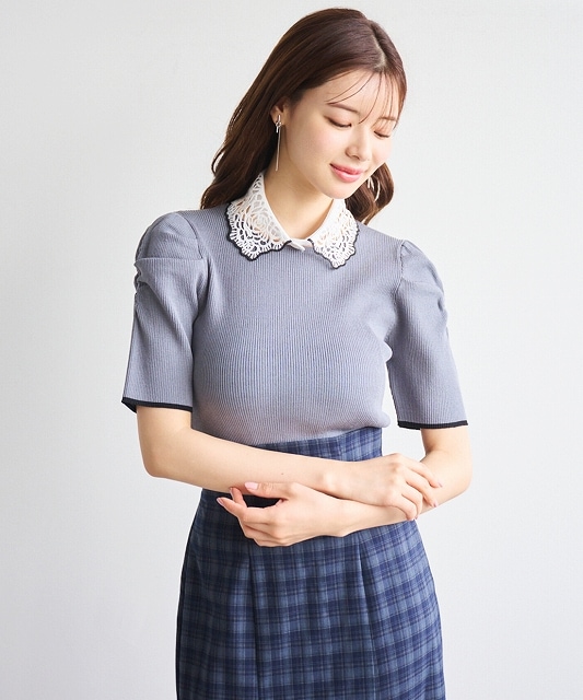 LILLIAN CARAT リリアンカラット レース襟付きニット 45531101