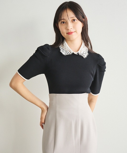 LILLIAN CARAT リリアンカラット レース襟付きニット 45531101