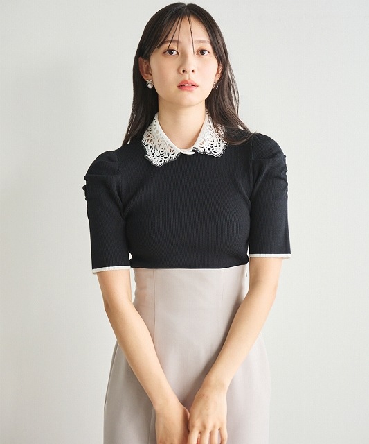 LILLIAN CARAT リリアンカラット レース襟付きニット 45531101