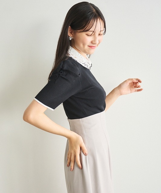 LILLIAN CARAT リリアンカラット レース襟付きニット 45531101