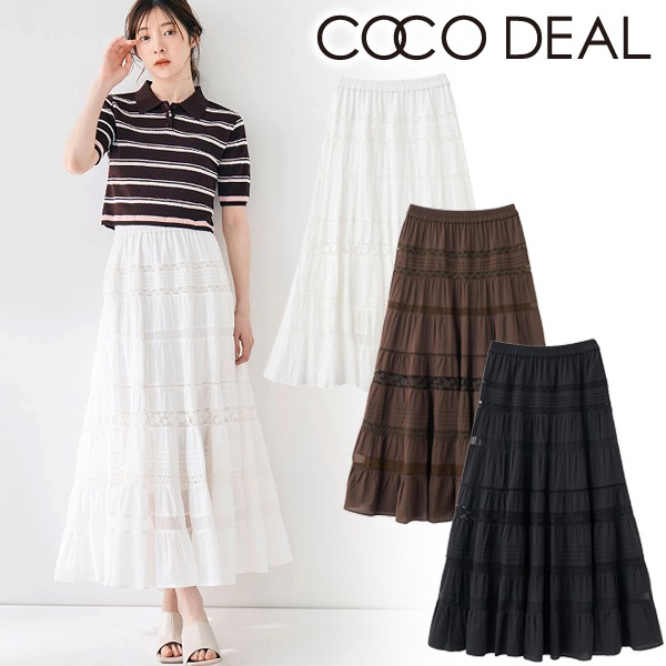 【新品未使用】COCODEAL レース切替ティアードスカート レース切替ティアードスカート｜PETAL ONLINE（ペタルオンライン）