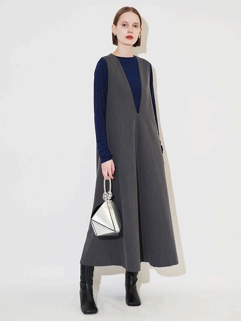 【新品未着用タグ付】ELENDEEK ディープVネックAラインワンピース　グレー ELENDEEK/ deep v neck a line onepiece | ROLY POLY