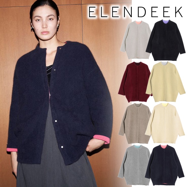 エレンディーク ラクーンミックスカーディガン ネイビー ロング ELENDEEK（エレンディーク） カーディガン CNラクーンミックスダブル
