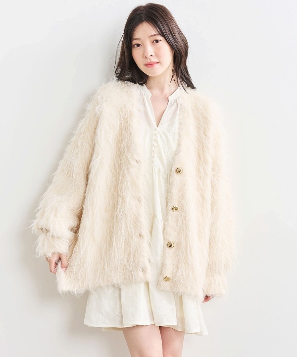 COCO DEALアイボリー ファー カーディガン 岡崎紗絵さんコラボ】COCODEAL ココディール ロングシャギー