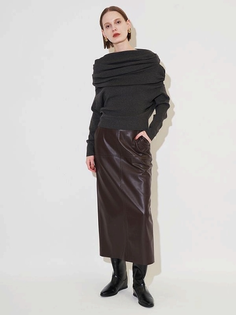 【新品・タグ付き】エレンディーク　フォーレザースカート　黒　サイズ01 ELENDEEK スカート エナメルフォーレザーIラインスカート