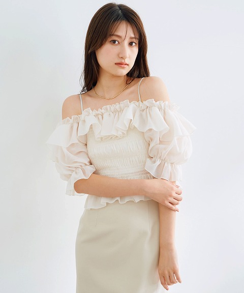 COCODEAL ココディール シャーリングオフショルブラウス