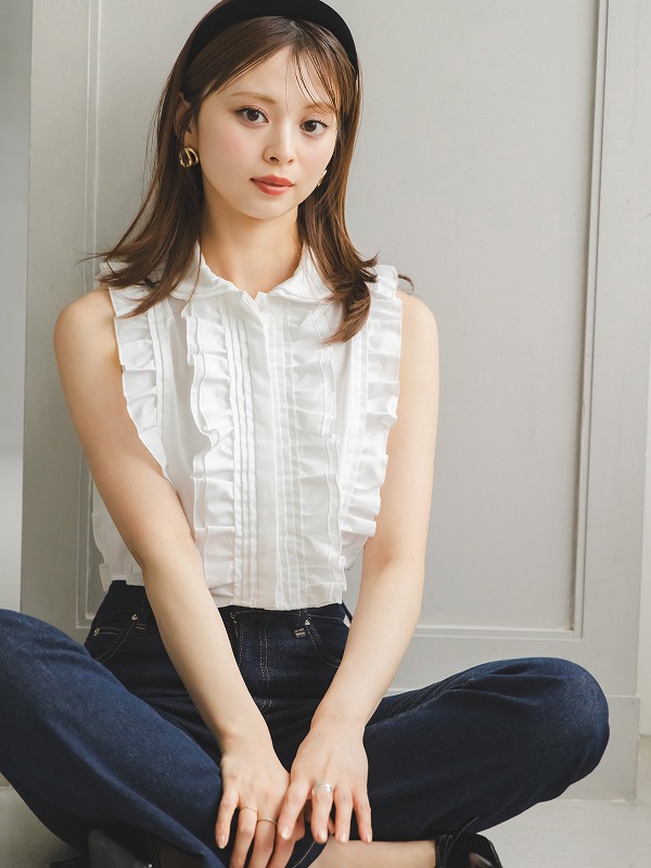 ノースリクロップドフリルシャツ SOLD OUT】【期間限定10%OFF】SNIDEL スナイデル ノースリクロップド