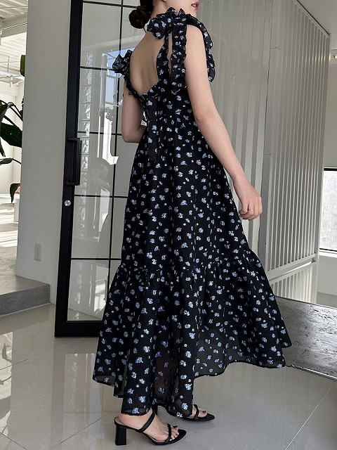 肩リボンジャガードキャミワンピースホワイト