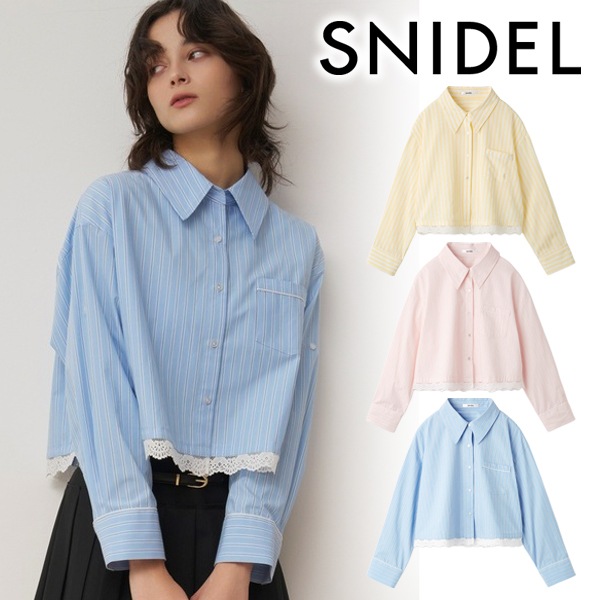 期間限定10%OFF】SNIDEL スナイデル レースディティールストライプ