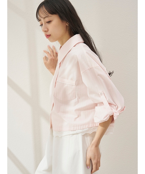 SALE50%OFF】SNIDEL スナイデル レースディティールストライプシャツ