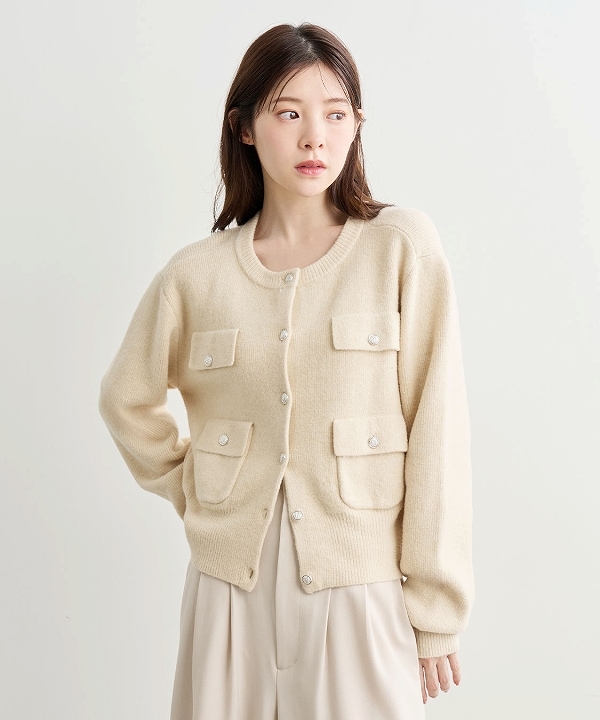 新品　未使用　ココディール　ニットジャケット　ニットカーディガン　ホワイト　白 COCO DEAL - 【ココディール】ツィードニットジャケット オフホワイト