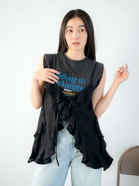 Ungrid アングリッド コットンフリルキャミ 2025春夏 新作 ブラック Ungrid アングリッド コットンフリルキャミ 2025春夏 新作