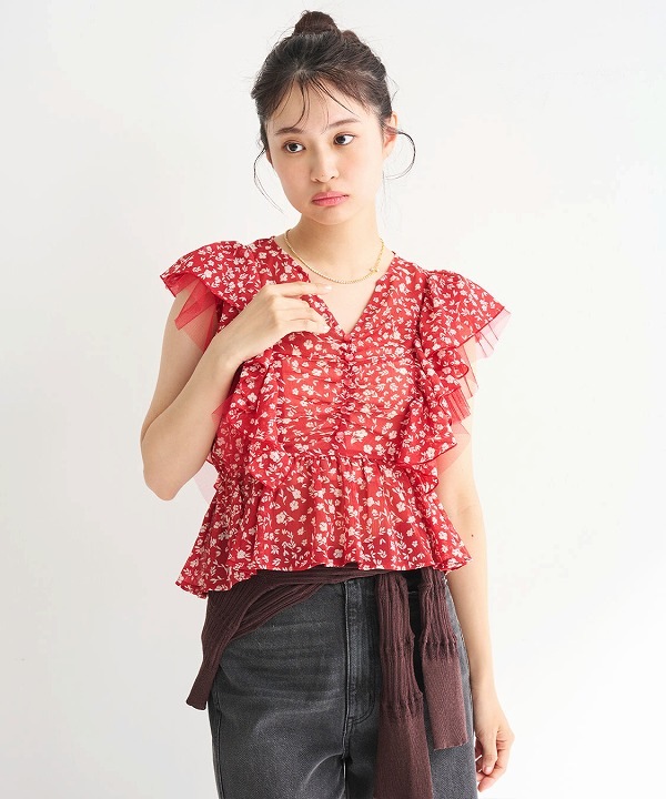 COCODEALラッフルたチュールブラウス COCODEAL 3Dラッフルチュール