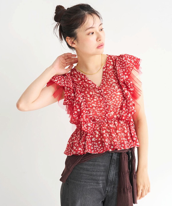 COCODEAL ココディール ラッフルフラワーギャザーブラウス 75518011