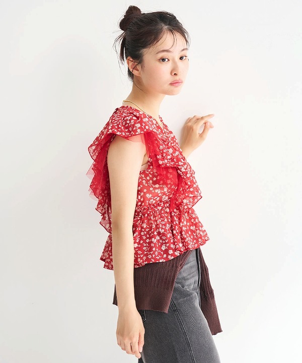 COCODEAL ココディール ラッフルフラワーギャザーブラウス