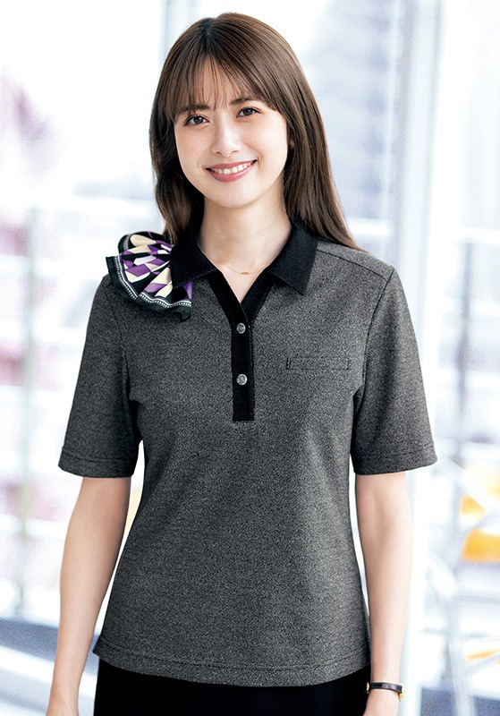 事務服 半袖ポロニット レディース U82251 UNILADY ミニスカーフ付き オフィスウェア 和紙ニット 仕事服 制服 ユニフォーム 5号-15号 UNILADY (ユニレディ) 半袖ポロニット U82251 | UNIPRO OFFICE