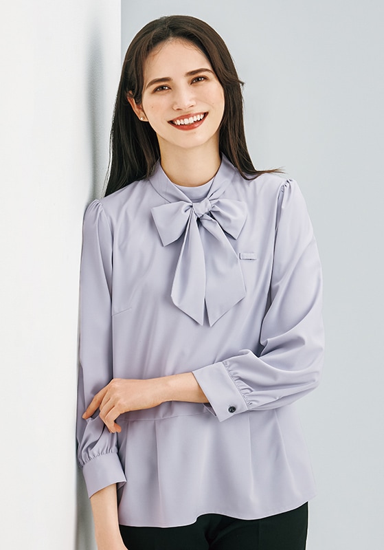 パトゥ 25AW リサイクルファイユ バブル ブラウス シャツ 34 ボルドー ENJOY(エンジョイ) ボウブラウス(九分袖) EWB944 | UNIPRO OFFICE WEAR