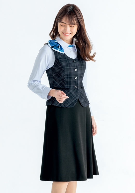 【新品タグ付き】ALPHA PIER 9号 ベスト+スカート ネイビー 事務服 ベスト AR2012 (アルファピア)｜会社の制服通販【Cue!(キュー！)事務服】