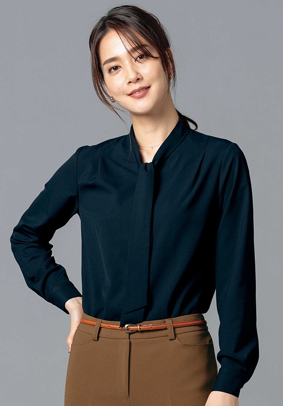 17号・19号 事務服 長袖ブラウス ボウタイ レディース U8124 UNILADY リボン オフィスウェア 仕事服  無地 制服 ユニフォーム 17号・19号 事務服 長袖ブラウス ボウタイ レディース U8124