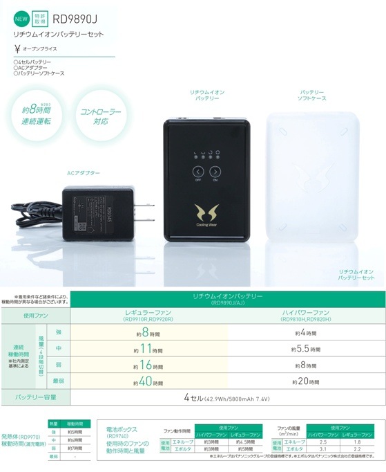 SUN-S(サンエス) 　空調服用リチウムイオンバッテリーRD9890J Amazon.co.jp: SUN-S(サンエス) 空調風神服用 リチウム