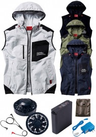 自重堂 Jawin(ジャウィン) 空調服 ベスト(フード付) 大容量バッテリー＆ワンタッチファン(ブラック)セット 54110ULT-CB2B|春夏|ベスト