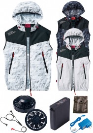 自重堂 Jawin(ジャウィン) 空調服 ベスト(フード付) 大容量バッテリー＆ワンタッチファン(ブラック)セット 54130ULT-CB2B|春夏|ベスト