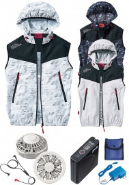 自重堂 Jawin(ジャウィン) 空調服 ベスト(フード付) パワーファン対応バッテリー＆ワンタッチファン(グレー)セット 54130SP-CB2G|春夏|ベスト