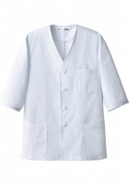 SEVEN UNIFORM セブンユニフォーム 抗菌コート 襟無し メンズ 七分袖 AA321|調理白衣