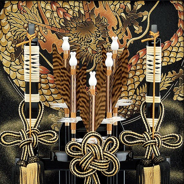 破魔弓 おしゃれ お祝い 12号 パノラマ 勇士 金 龍柄 ゴールド 破魔矢