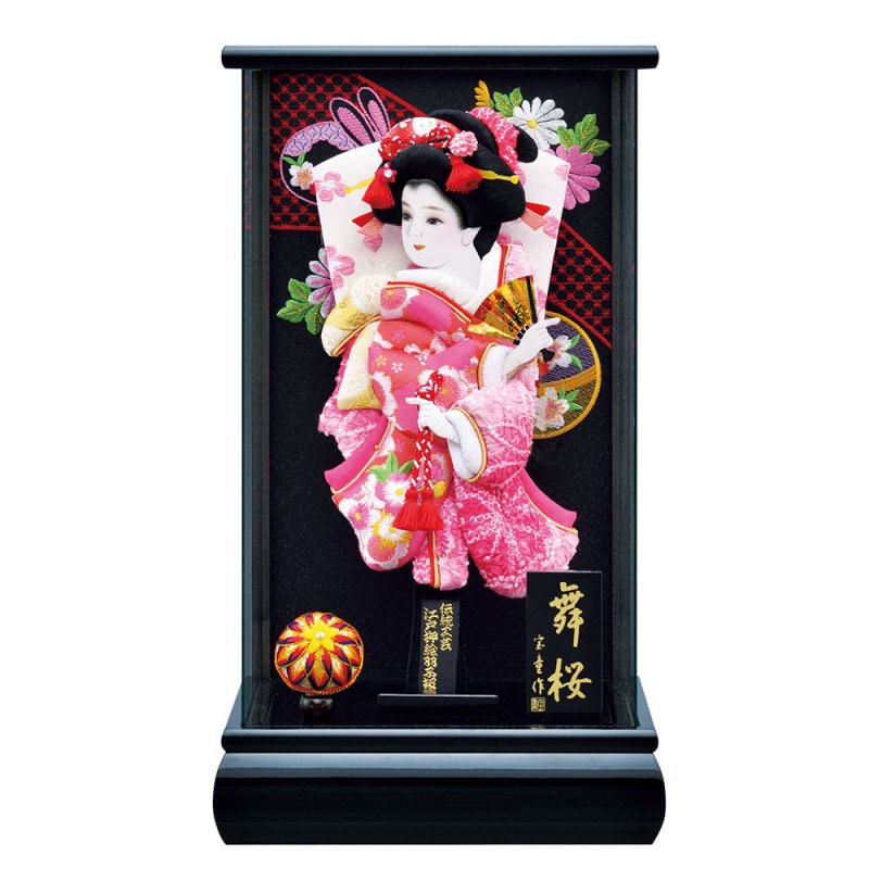 羽子板 単品 お祝い 10号 パノラマ 舞桜 黒 ケース飾り ガラスケース