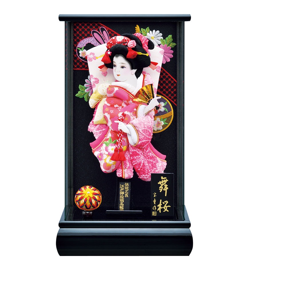 羽子板 単品 お祝い 10号 パノラマ 舞桜 黒 ケース飾り ガラスケース