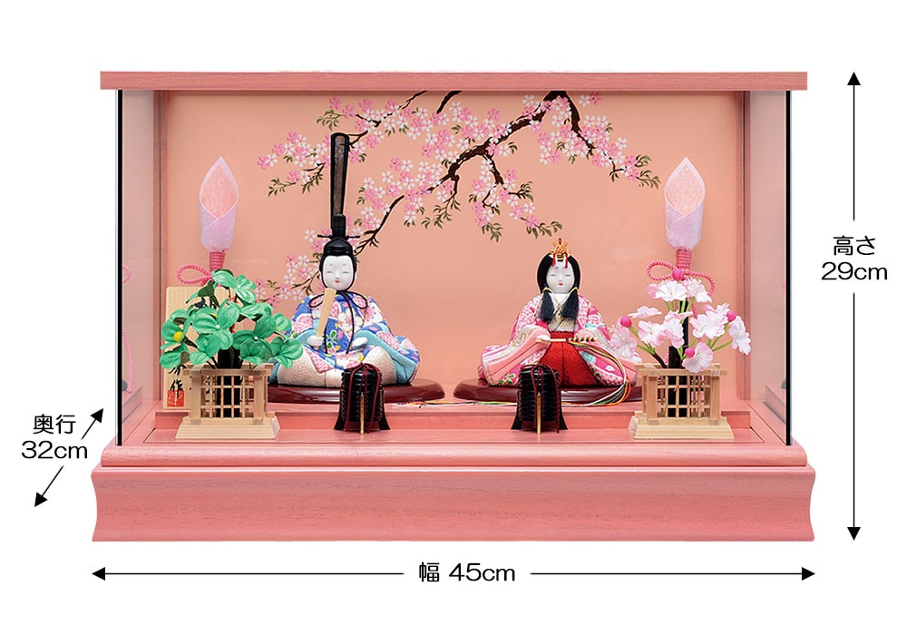 雛人形 ピンク 木目込み 一秀 ケース入 かわいい ケース飾り シンプル