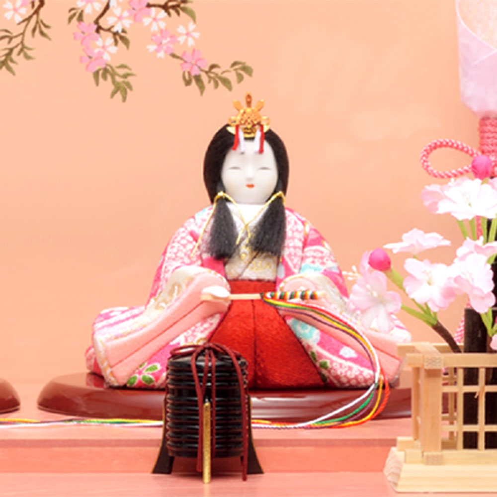 雛人形 ピンク 木目込み 一秀 ケース入 かわいい ケース飾り シンプル