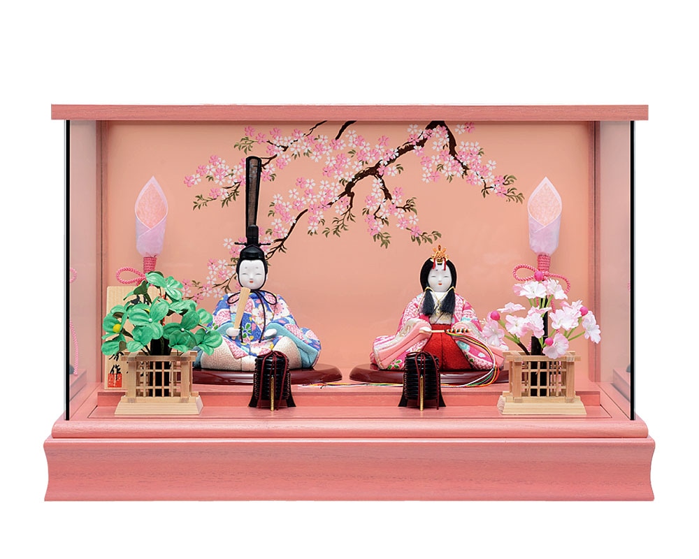 雛人形 ピンク 木目込み 一秀 ケース入 かわいい ケース飾り シンプル