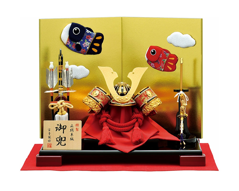 五月人形 5月人形 兜飾り5号 赤金大鍬兜 平飾り 赤 金 おしゃれ