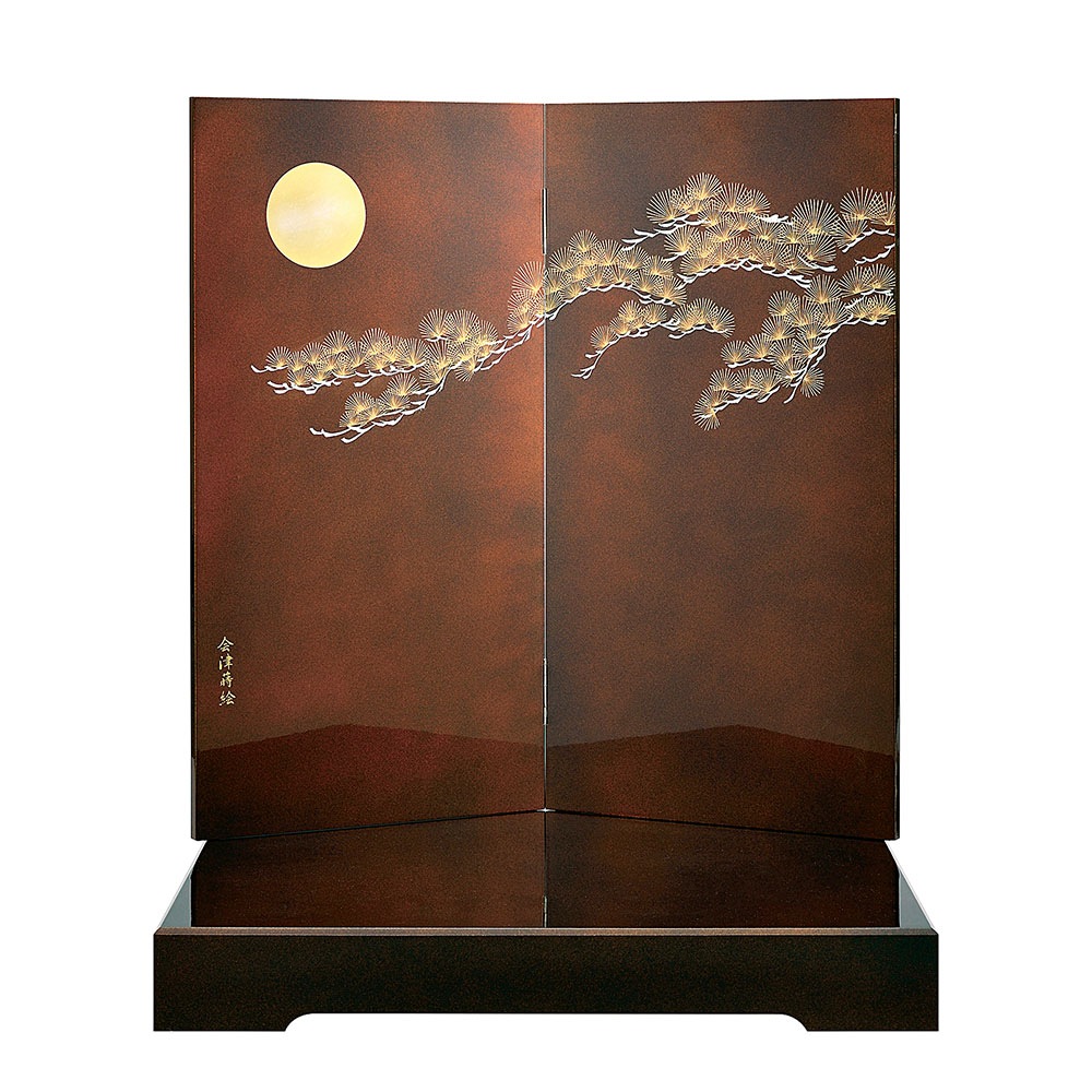 五月人形用台屏風 幅 70cm 23-16黒桐畳台 白富士四曲屏風付