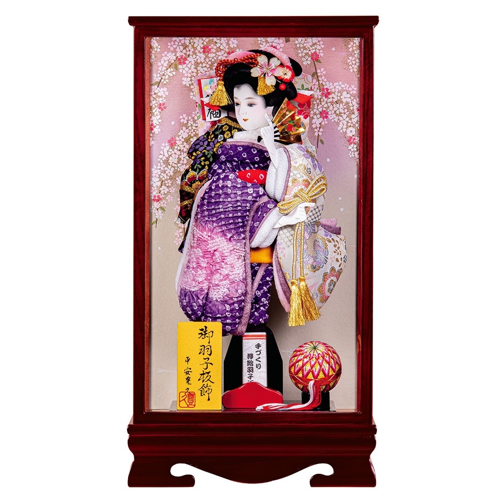 羽子板 お祝い 羽子板飾り 初正月飾り 15号 京華 ケース飾り 赤 ガラス