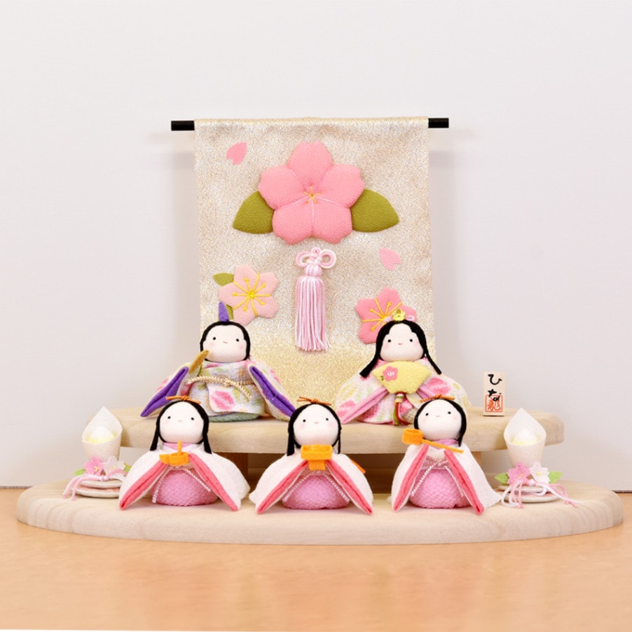 雛人形 コンパクト ちりめん ひな人形 桃花台飾り5人揃い 雛人形 コンパクト ちりめん ひな人形 桃花台飾り5人揃い ちりめん