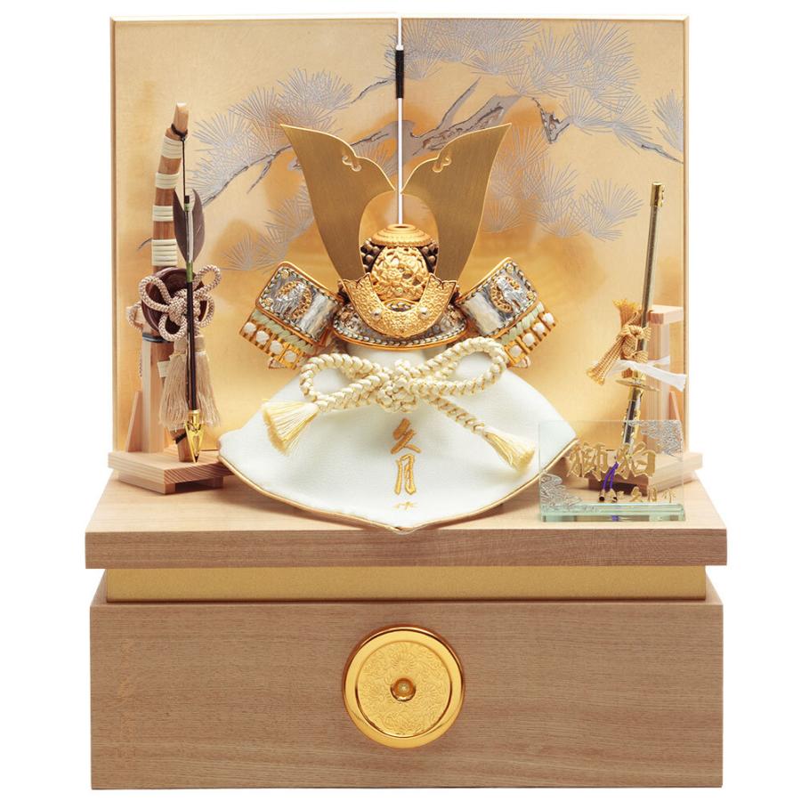 五月人形 久月作 コンパクト お祝い 兜飾り 収納飾り 獅狛之兜 正絹