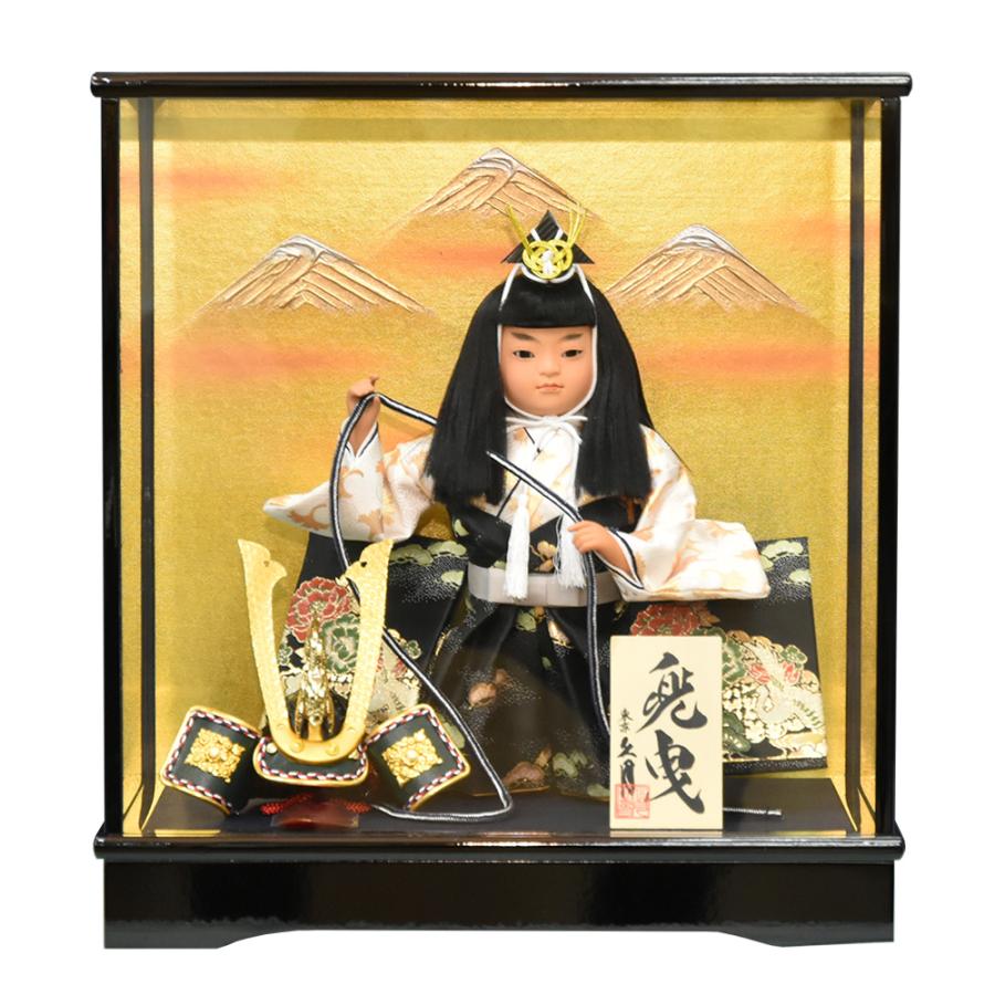 五月人形 久月作 お祝い 兜曳 武者飾り ケース飾り ガラスケース 黒