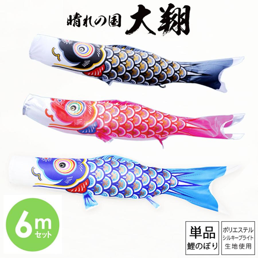 鯉のぼり こいのぼり 庭用 徳永鯉 単品鯉 黒 赤 青 晴れの国 大翔 6m |