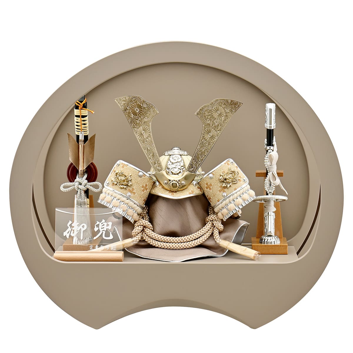 五月人形 ケース飾り 丸型 円形 コンパクト 兜飾り ミニ おしゃれ 金