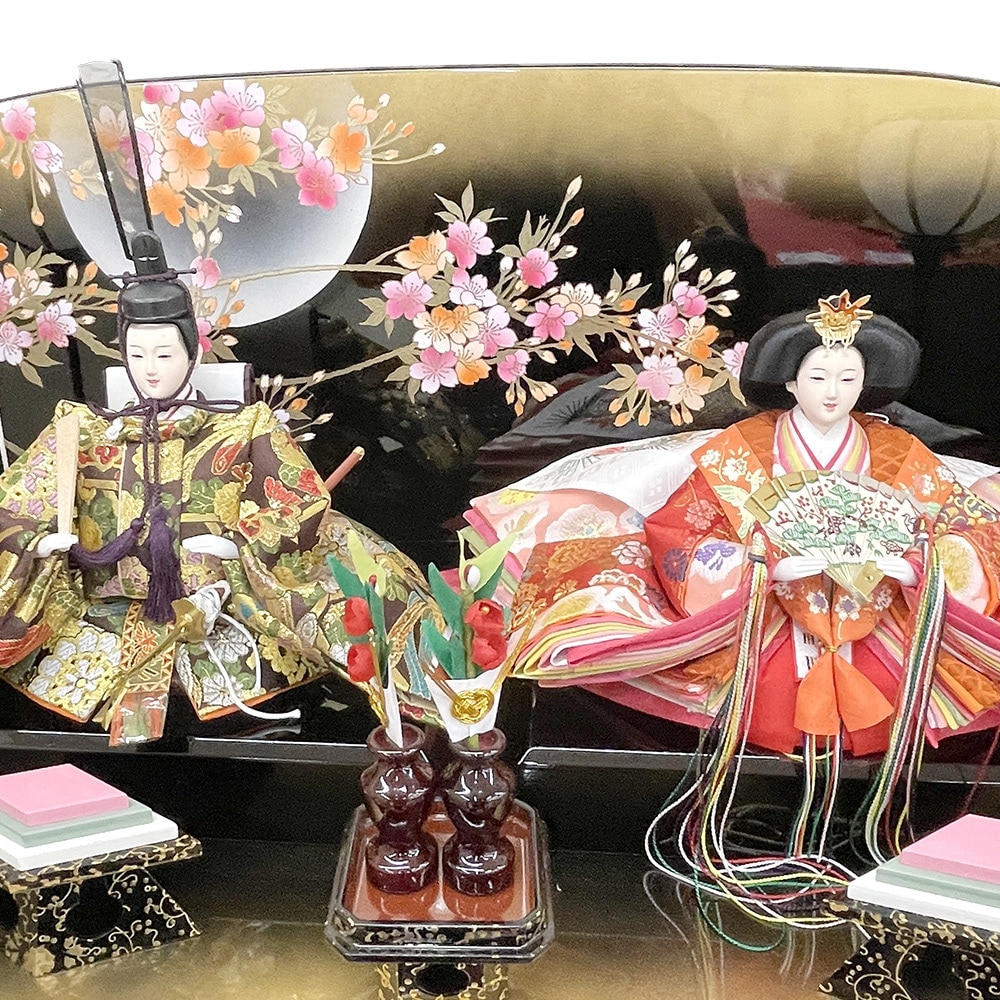 三段　飾り台　黒塗り　金ぼかし　富士山　桜　ひな人形　骨董品　雛人形　豪華 三段 飾り台 黒塗り 金ぼかし 富士山 桜 ひな人形 骨董品 雛人形