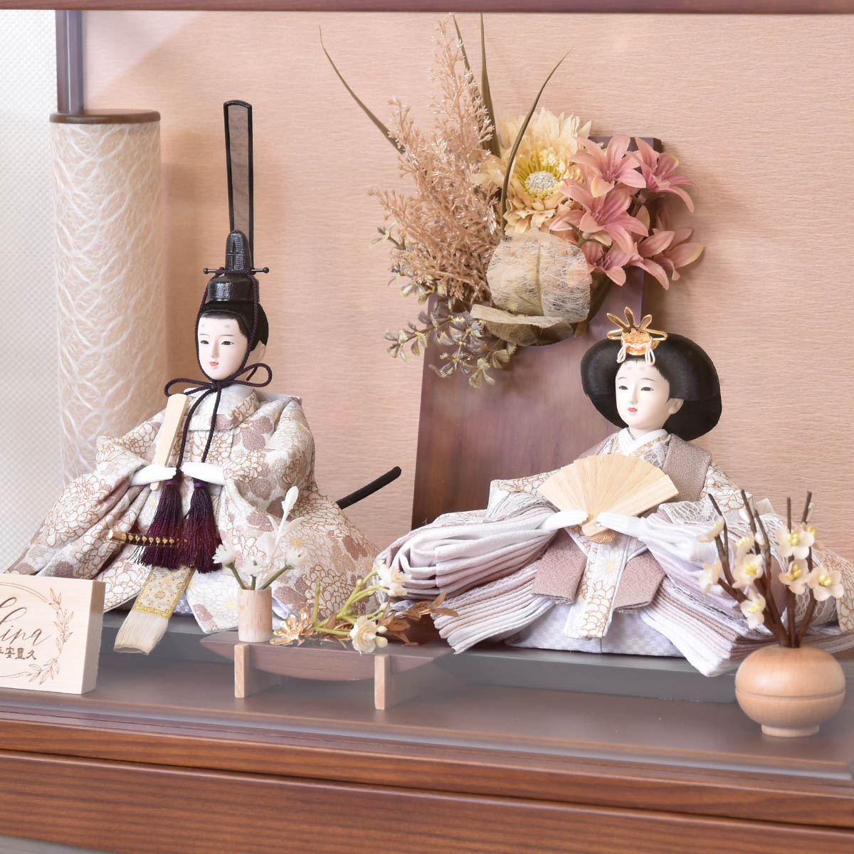 雛人形 コンパクト ミニ サイズ 親王 ケース入り 親王飾り 二人飾り 花
