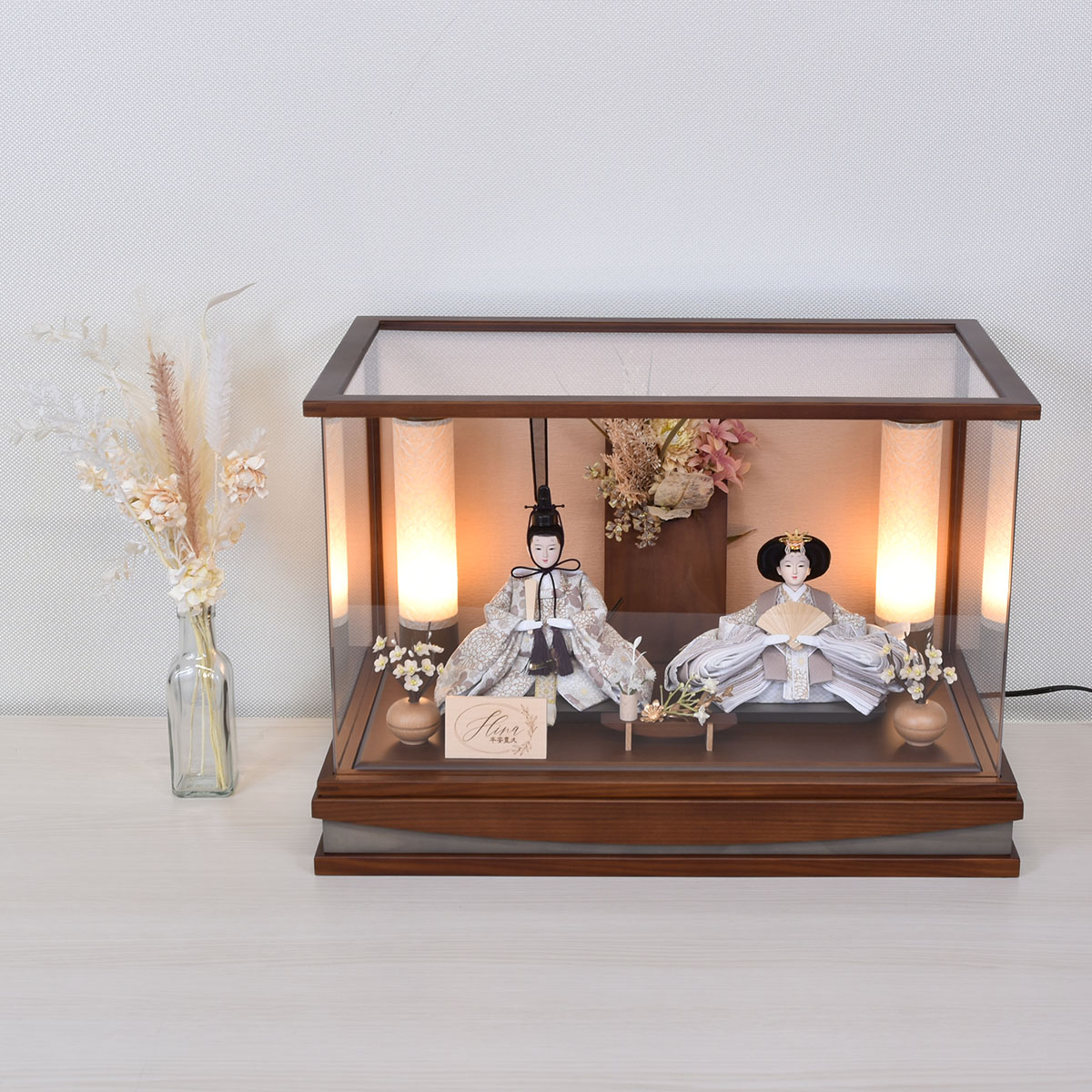雛人形 コンパクト ミニ サイズ 親王 ケース入り 親王飾り 二人飾り 花
